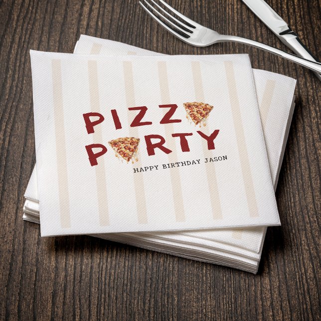 Pizzafest för barn födelsedagsrandig pappersservett (Skapare uppladdad)