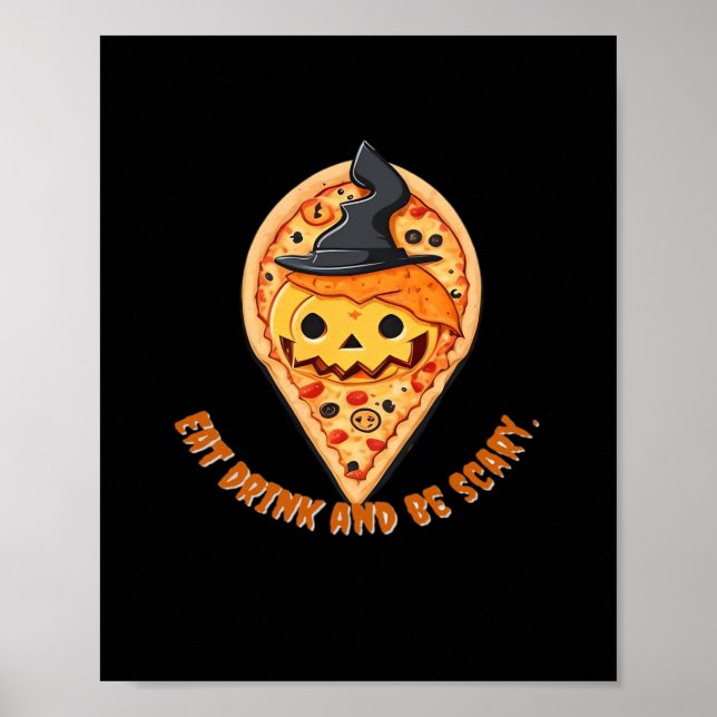 Pizzafest Halloween Pumpa Häxhatt Nödvändig Poster (Framsidan)