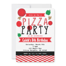 Pizzafest Röda Svarta & Vita Födelsedagsinbjudning