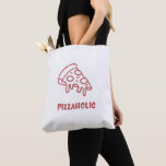 Pizzaholic Tote Bag Tygkasse<br><div class="desc">A hand-drawn, "kawaii-style" pizza slice with the word "PIZZAHOLIC" under it which is set in a thick, rounded sans-serif font. The soft edges of the letters perfectly mirror the organic lines of the pizza slice, creating a cohesive and approachable look. For the color, I used warm terracotta. I made this...</div>