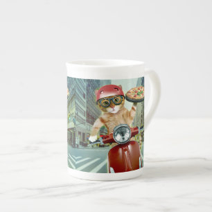 Pizzakatt - katt - pizzaleverans benporslin mugg