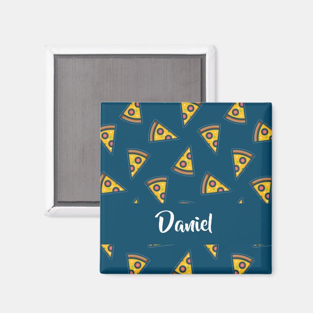 Pizzamönster på blå magnet (Front/Back)