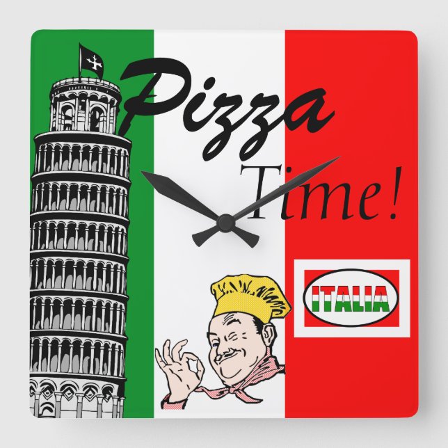 PizzaTime-Italienare Fyrkantig Klocka (Framsida)