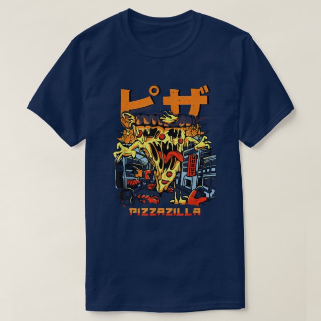 Pizzazilla Funny Pizza Kaiju Monster Japanese Cult T Shirt (Design framsida)