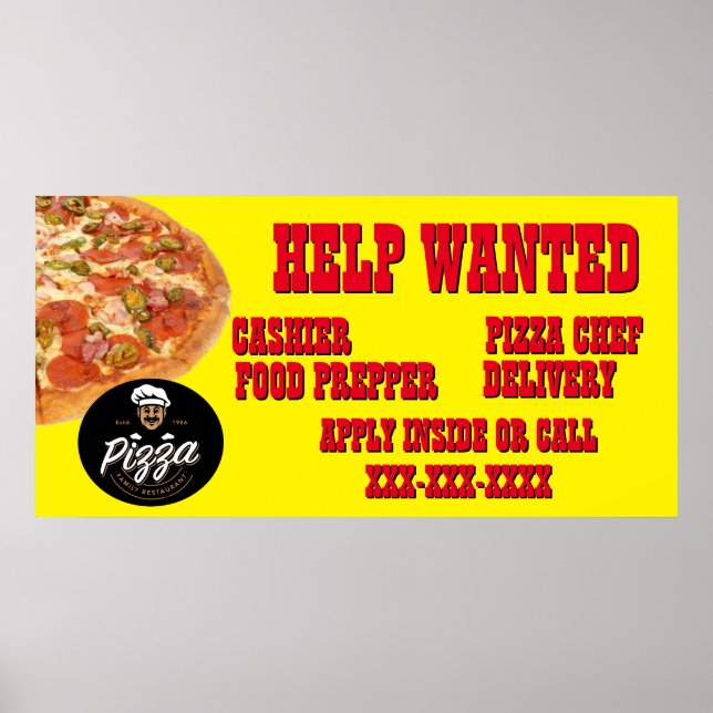 Pizzeria Anpassa Hjälp Sökes Butik Logotyp  Poster (Framsidan)