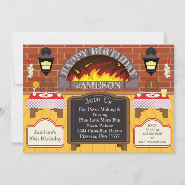 Pizzeria Fire Rosted Pizza Party Allergies Inbjuda Inbjudningar (Framsida)