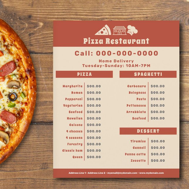 Pizzeria Menu & Pris List Flyer (Pizzeria Price List Flyer)
