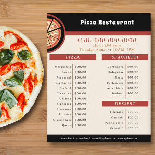 Pizzeria, meny & prislista flygblad