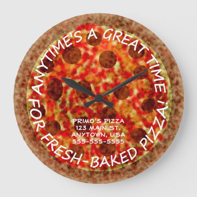 Pizzeria Pepperoni Pizza Anpassningsbar Wall Clock Stor Klocka (Framsida)