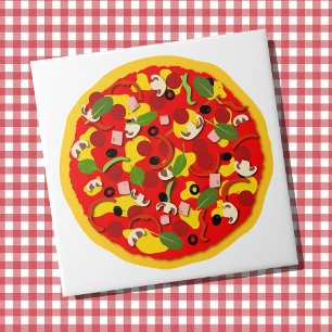 Pizzeria Pepperoni Pizza Colorful Kakelplatta