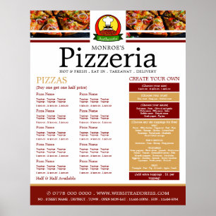 Pizzeria, Pizzarestaurang Meny Poster