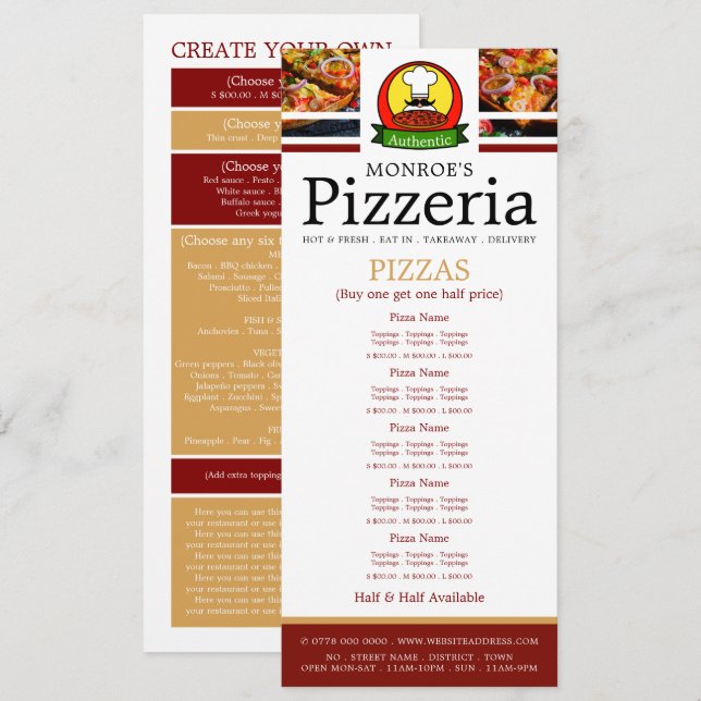 Pizzeria, Pizzeria Slimline Meny (Fram/baksida)