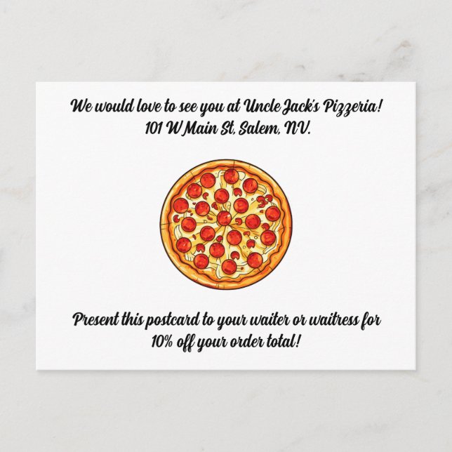 Pizzeria Promotive Postcard Cusomtizable Text Vykort (Framsida)
