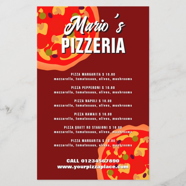 Pizzeria Restaurang Meny Flyer Mall (Framsidan)