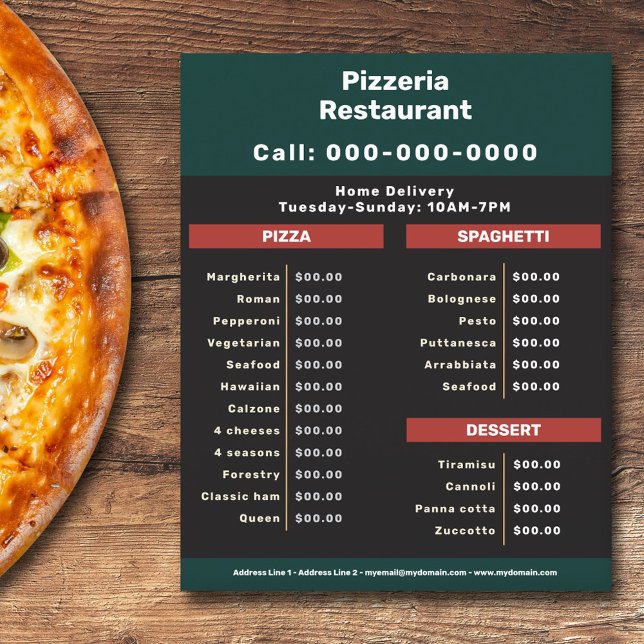 Pizzeria Restaurant Menu & Pris List Flyer (Pizzeria Restaurant Menu & Price List Flyer)