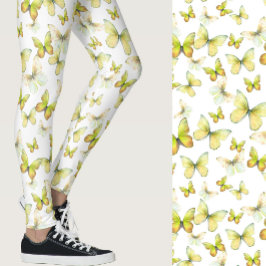 Pizzfärgad gul fjäril whimsical mönster leggings