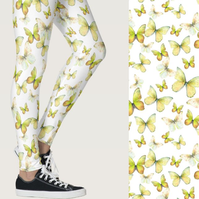 Pizzfärgad gul fjäril whimsical mönster leggings (Skapare uppladdad)