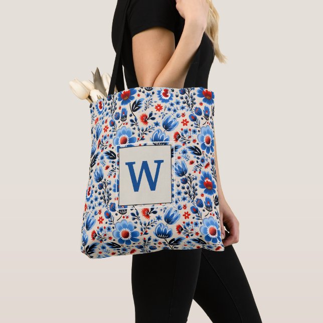 Pizzfiga Eleganta Blå Vilda Blommor Styliga Anpass Tygkasse (Närbild)