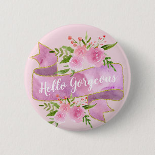 Pizzfint vackert blommigt rosa Hello Gorgeous Guld Knapp