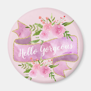 Pizzfint vackert blommigt rosa Hello Gorgeous Guld Magnet