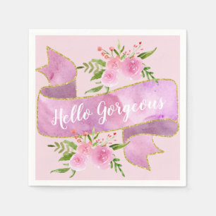Pizzfint vackert blommigt rosa Hello Gorgeous Guld Pappersservett