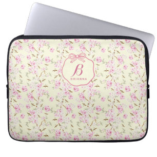 Pizzflicka Blommig Gul Rosa Slöja Coquette Monogra Laptop Fodral