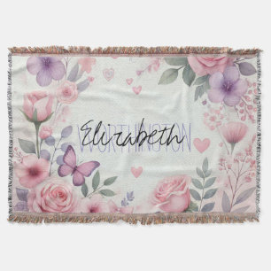 Pizzflickig blomstergrafik Namn rosa vattenfärg Filt