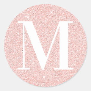 Pizzflickig modern serif monogram roseguld glitter runt klistermärke