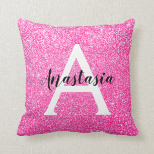 Pizzig flickaktig varmr rosa glitter gnistrar mono kudde