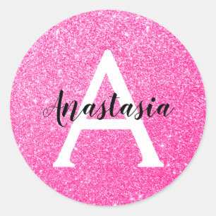 Pizzig flickaktigt varmt rosa glitter gnistrar mon runt klistermärke