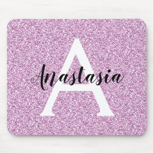 Pizzig flickig lila glitter gnistrande monogramnam musmatta