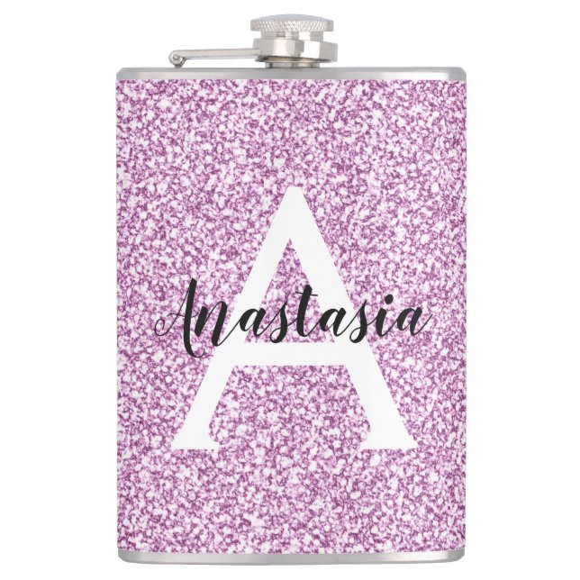 Pizzig flickigt lila glitter gnistrande monogramna fickplunta (Framsidan)