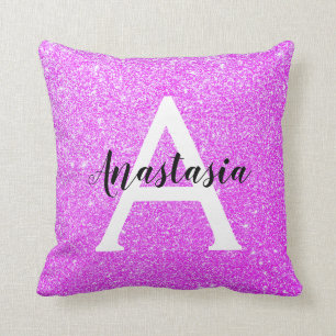 Pizzig flickigt lila glitter gnistrande monogramna kudde