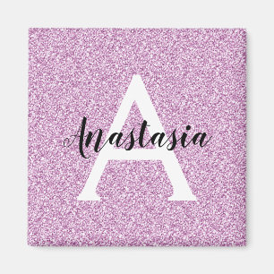 Pizzig flickigt lila glitter gnistrande monogramna magnet