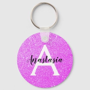 Pizzig flickigt lila glitter gnistrande monogramna nyckelring