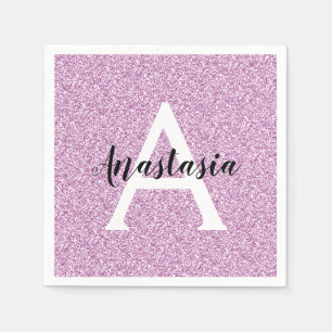 Pizzig flickigt lila glitter gnistrande monogramna pappersservett