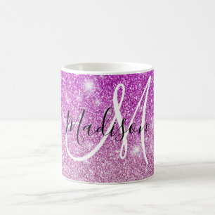 Pizzig & Glam Lila Glitter Gnistrar Monogram Namn Kaffemugg
