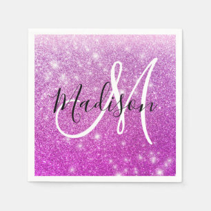 Pizzig & Glam Lila Glitter Gnistrar Monogram Namn Pappersservett