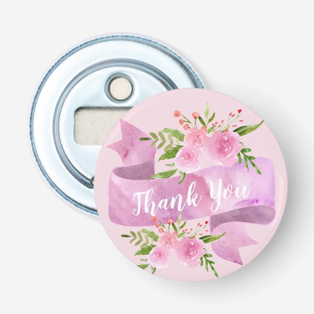 Pizzik Fint Chic Blommig Rosabruten Rosa Tack Flasköppnare (Framsidan)