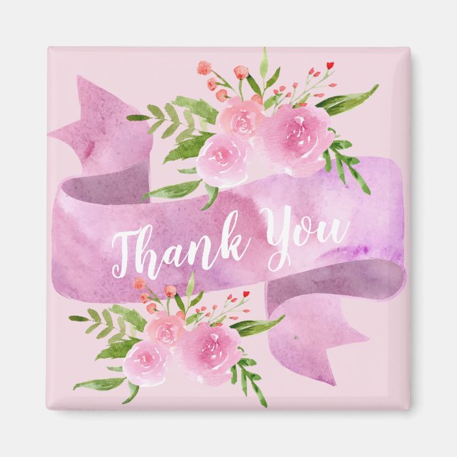 Pizzik Fint Chic Blommig Rosabruten Rosa Tack Magnet (Framsidan)