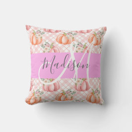 Pizzikigt Chic Blommig Rosa Persika Pumpa Monogram Kudde
