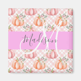 Pizzikigt Chic Blommig Rosa Persika Pumpa Monogram Magnet