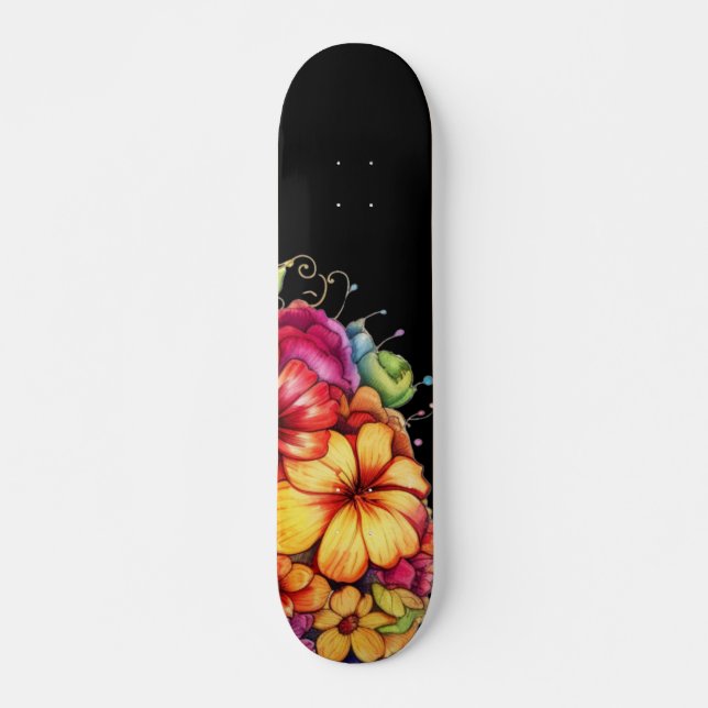 Pizzikigt tropiskt blommigt skateboard (Framsida)
