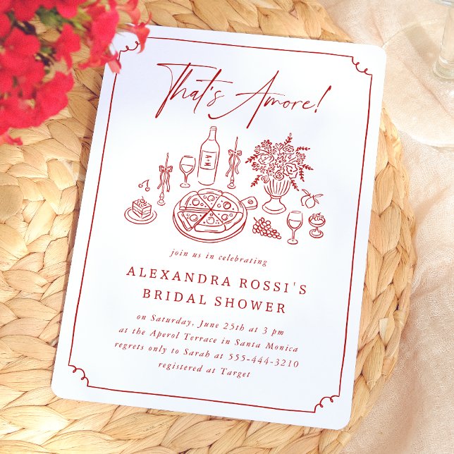 Pizzor och vin Bröllopsdusch med fantasifull handr Inbjudningar (Card Front Mock-up)