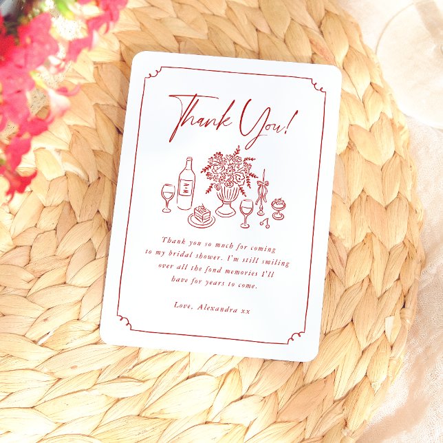 Pizzor och vin med handritade fantasifulla detalje tack kort (Card Front Mock-up)