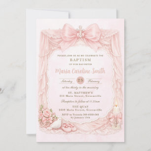 Pjättig Coquette Rosa Rosett Duva Flickas Dop  Inbjudningar