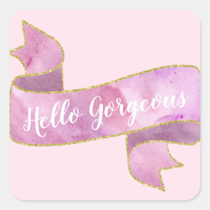 Pjattig fin rosa Hello Gorgeous guld band Fyrkantigt Klistermärke