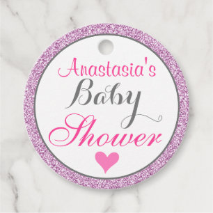 Pjättig & Glam Rosa Lila Lila Glitter Bebisbad Gåvor Etiketter