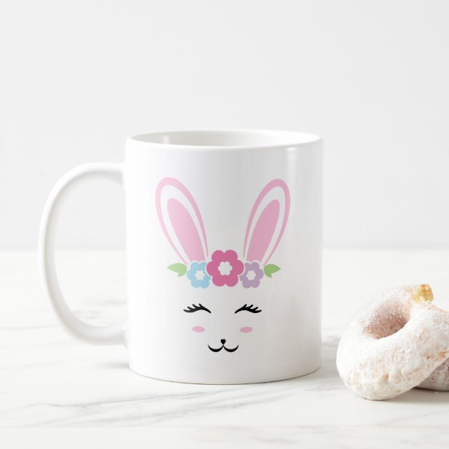 Pjattig påskglamour kaninansikte kaffemugg (Med munk)