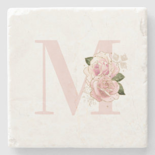 Pjattig Rosa Guld Glitter Blommig Monogram Stenunderlägg